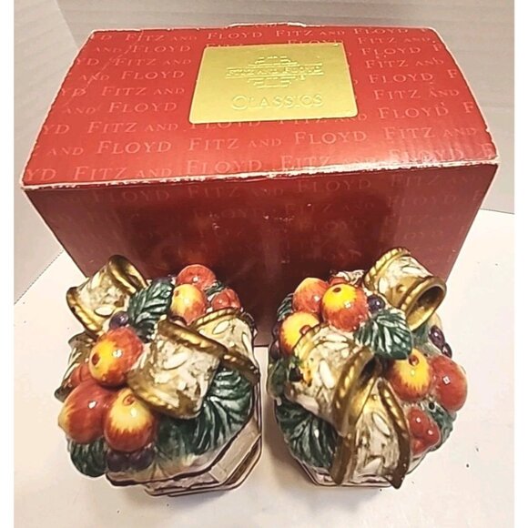 Vintage Fitz and Floyd Snowy Woods Salt & Pepper Shakers 1996 Rare Vintage W/box - Picture 2 of 7